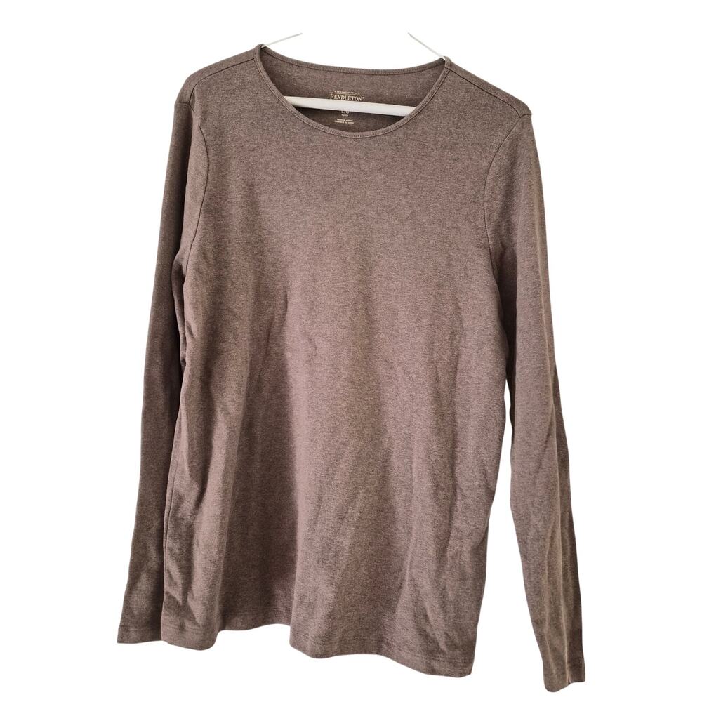 Pendleton Petite Knit Top L Brown Cotton Long Sleeve Basic T-Shirt Essential